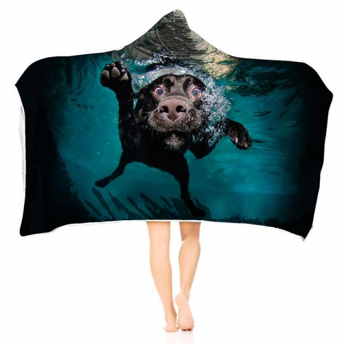 Hoodie blanket swimming black dog