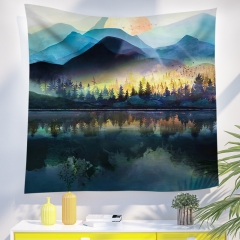 Tapestry mountain lake under sunrise
