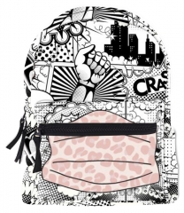 Mini backpack Black and White City Pink Leopard print